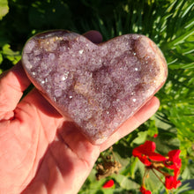Load image into Gallery viewer, Pink Amethyst with speckled Hematite Freeform polished Heart
